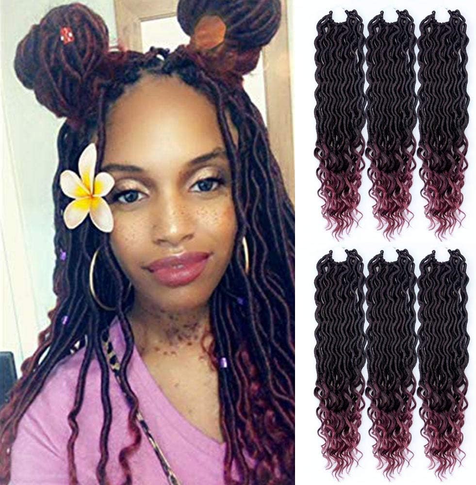 Lihui 6pcs/lot Goddess Locs Crochet Hair Wavy Faux Locs with Curly Ends Synthetic Braiding Hair Extension (14inch(6-PACKS), #1B/530)