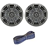 1 Pair (Qty 2) of Kicker 6.5" 2-Way 195 Watts Max Power Coaxial Marine Audio Speakers with Charcoal Grilles, 50 Feet 16-Gauge Speaker Wire