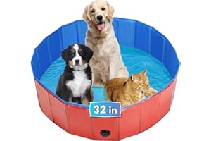 AMGSH Dog Whelping Box, Foldable Birthing Pool for Dogs, Whelping Pool for Puppies, Poartable Plastic Swimming Pool & Bath Tub for Dogs, Red (Red, 31.5” Dia. × 7.9” H (80cm × 20cm))