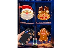 LOPANBS 3Pack Christmas Window Silhouette Lights Decorations with Remote/App, Lighted Santa Face, Reindeer, Gingerbread Man, Timer, Music Sync, Dimmer, Holiday Indoor Outdoor Wall Door Glass Decorations