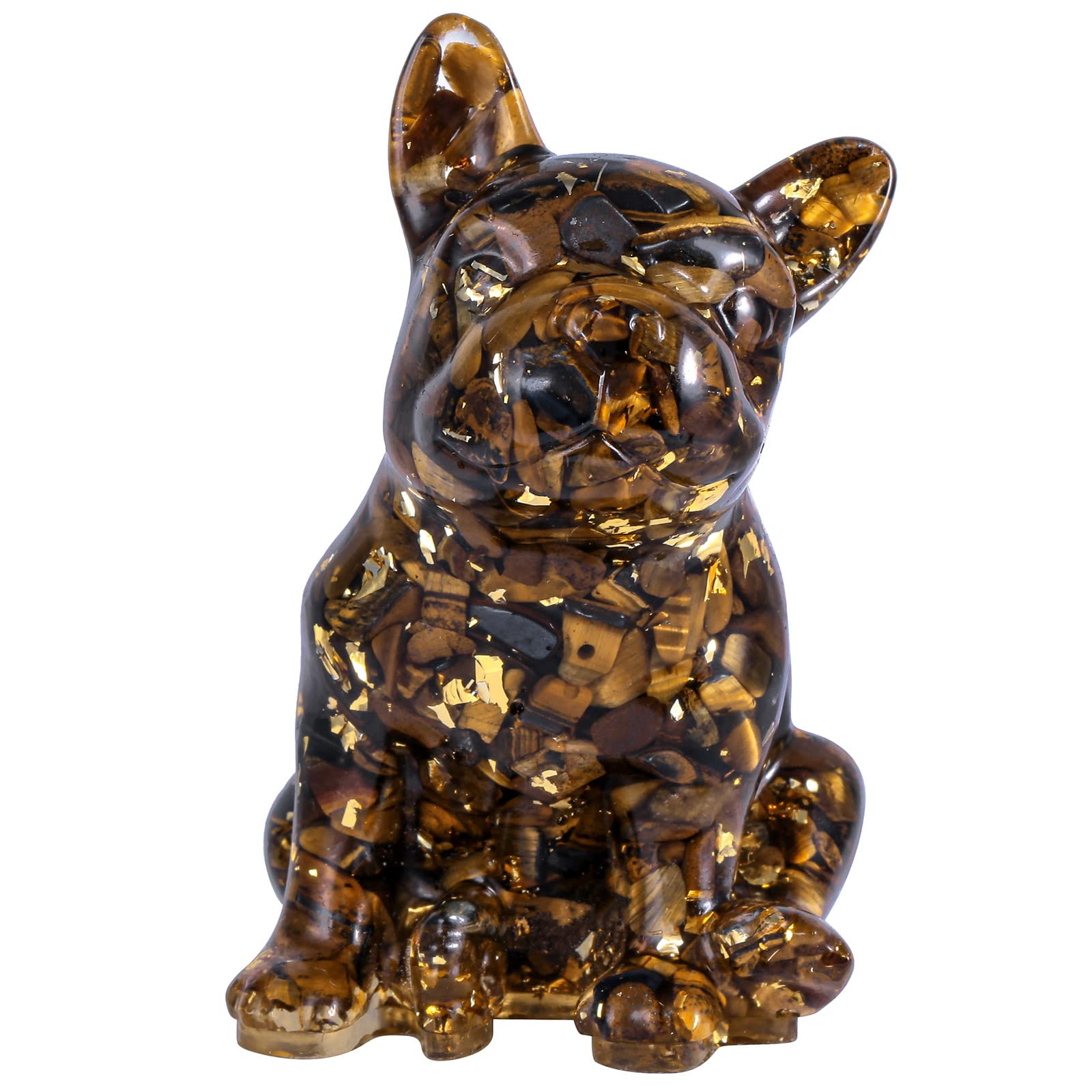 mookaitedecor 3 Inch Tiger’s Eye Crystals French Bulldog Dog Statue Ornament, Semi Precious Stone Dog Lover Gift, Resin Animal Dog Healing Crystal Stone Puppy Art Figurine Lucky Home Office Decor