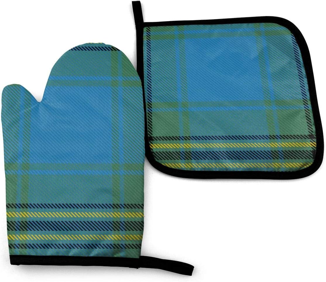 XNLHQH IJ Scottish Oliver Plaid Hunting Tartan 2PCS Heat Resistant Oven Mitts and Pot Holders Sets,for Safe BBQ Cooking Baking Grilling