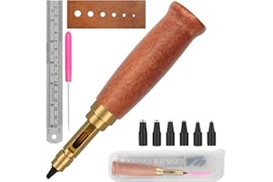 Japanese Screw Punch, Boyistar Wood Handle Belt Hole Puncher, Adjustable Leather Hole Punch Tool (Brown)