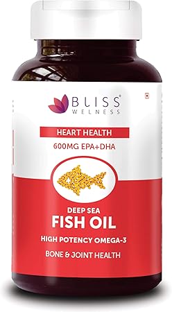 Bliss Welness Fish oil (2000 Omega 3 with 360 mg EPA & 240 mg DHA per serve) for Brain Heart and Eye health - 60 Softgel Capsules