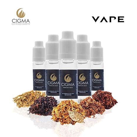 CIGMA 5 X 10ml E Liquid - Weltweite Tabakmischung, 0 mg (Ohne Nikotin) - Goldtabak - Türkischer Tabak - Klassischer Tabak - U