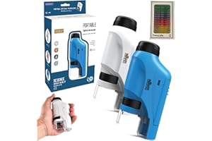 NARLANA 2025 Newest Mini Microscope for Kids, 60x-120x Pocket Microscope for Kids, Handheld Portable Mini Microscope Toy with Microscope Slides, Kids Microscope with LED Light for Kids 8-12 (White+Blue)