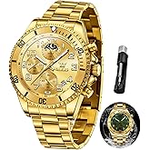 OLEVS Men's Stainless Steel Watch Fashion Luxury Big Face Analog Quartz Waterproof Date Business Chronograph Watches for Men