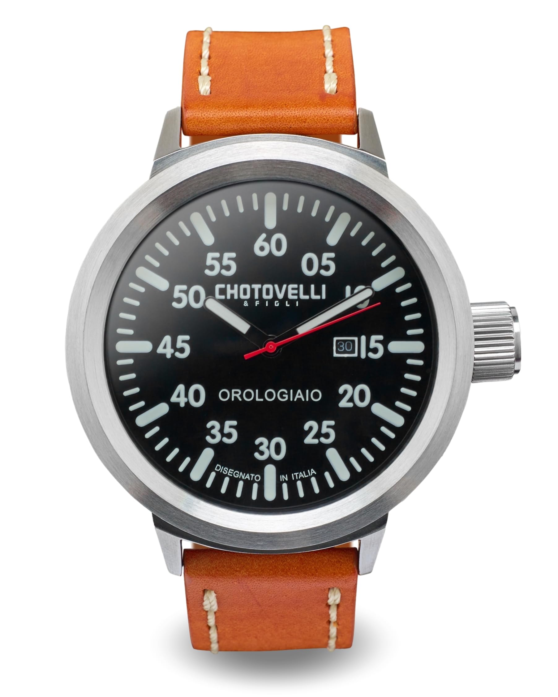 chotovelli Big Pilot Mecha-Quartz Analogue Men's Watch Black dial Brown Leather- 747.3 — image 1