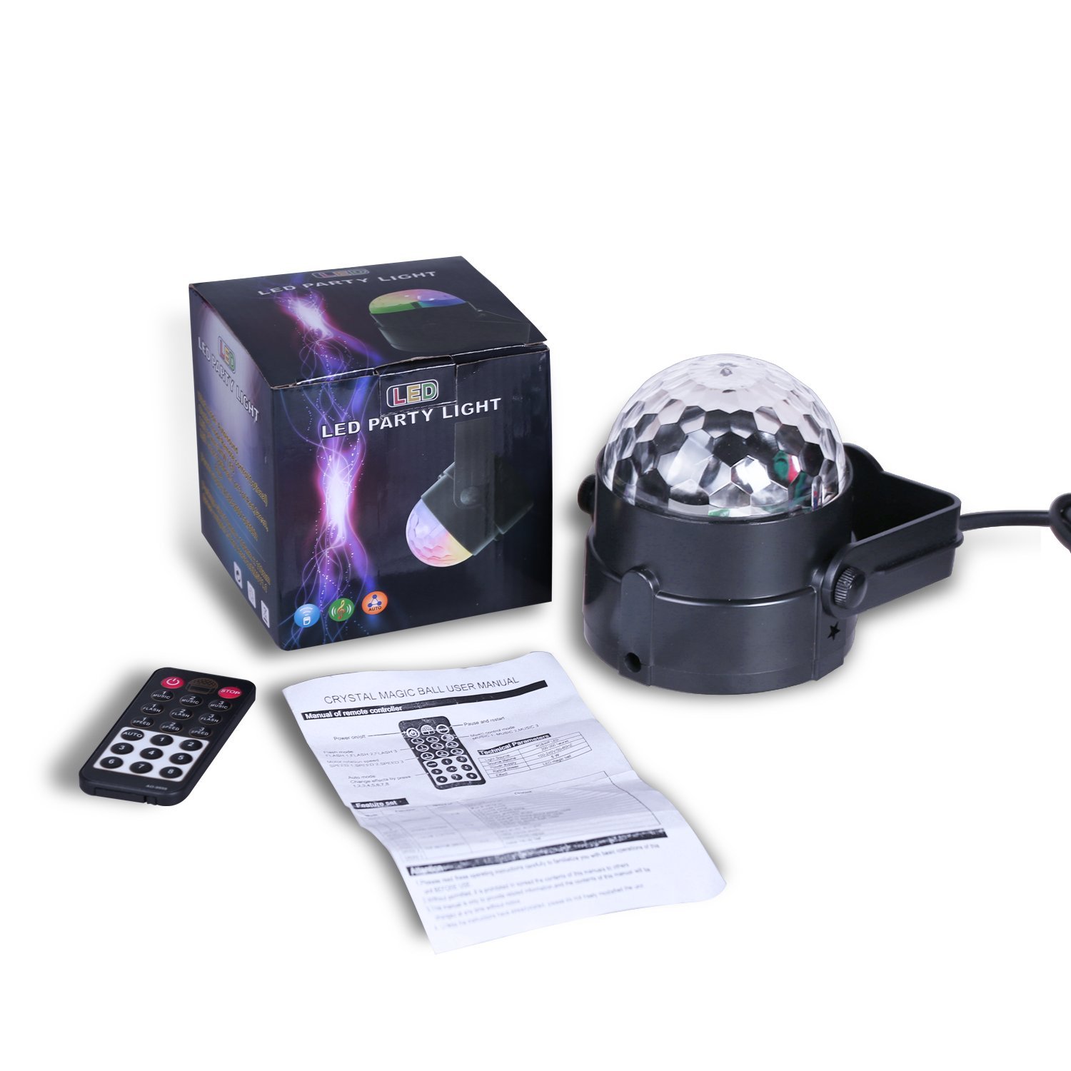 Deep Dream Crystal Ball Party Light Disco Ball Strobe Lighting Rotating Lamp 5W RGBWP LED Sound Activated DJ Karaoke Stage Lights Kids Birthday Gift For Men Home Supplies