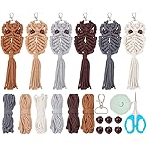 ACRNIGHEET 6PCS Owl Macrame Keychain Kit for Adults Beginners Owl Boho Macrame Keychain Craft Kits Gift DIY Keychain Kits for Adults Purse Phone Bag Includes Key Rings and Instruction with Video