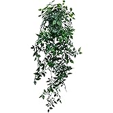 HOREAKHJ Artificial Hanging Plants for Shelf, Fake Potted Greenery 1-Pack Faux Mandala Vines in Black Pot, Décor for Office Living Room Bathroom Indoor Outdoor