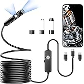 Endoscope with Light, 1920P HD Borescope with 8 Adjustable LED Lights, 16.4FT Semi-Rigid Snake Camera, IP67 Waterproof Inspection Tool for iPhone & Android - Dual Lens (Black)