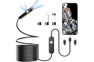PAPIBLU Endoscope with Light, 1920P HD Borescope with 8 Adjustable LED Lights, 16.4FT Semi-Rigid Snake Camera, IP67 Waterproof Inspection Tool for iPhone & Android - Dual Lens