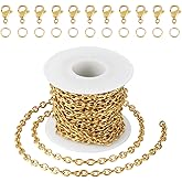 PH PandaHall 16.4 Feet Golden Stainless Steel Cable Chains 18K Gold Plated Oval Link Chains 6x4.5x1mm Chunky Hip-Hop Chains for Bracelet Necklace Jewelry Making