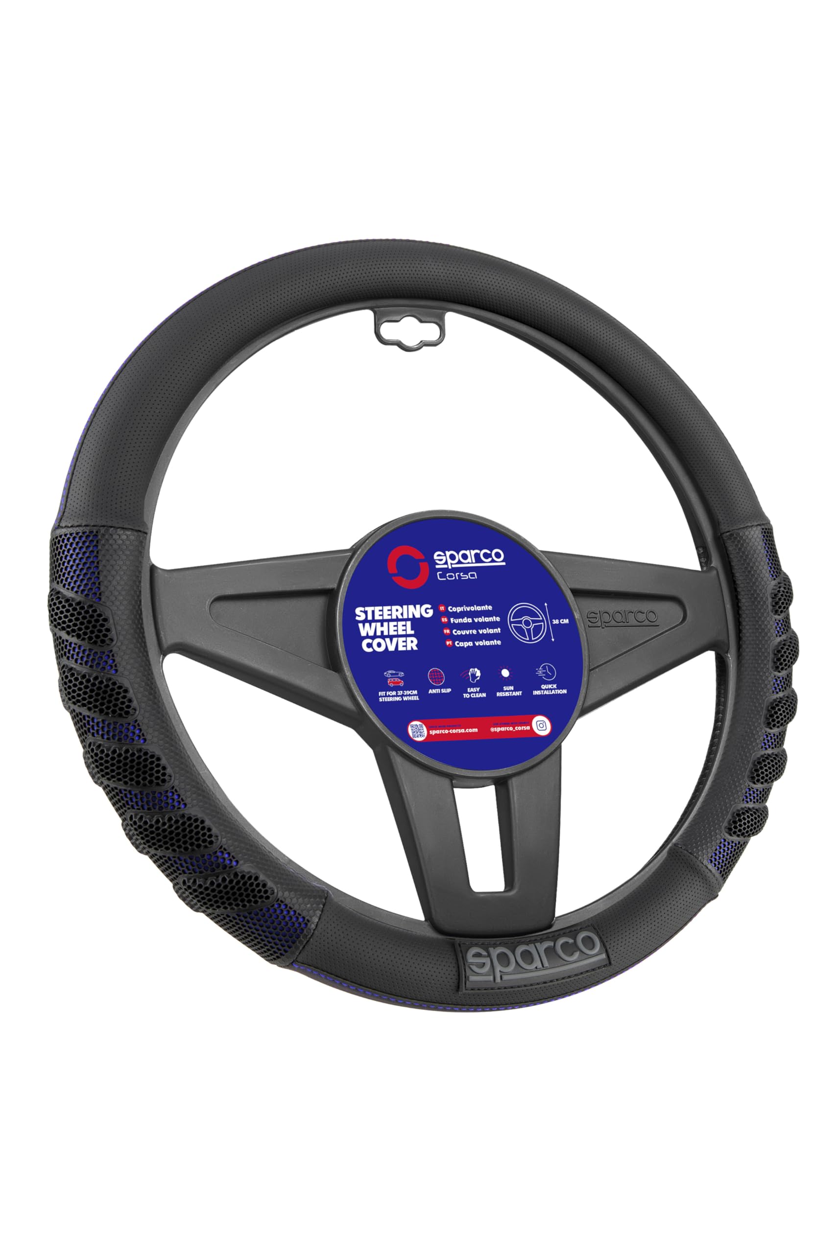 SPARCO S101 - Universal Car Steering Wheel Cover, Blue Color.