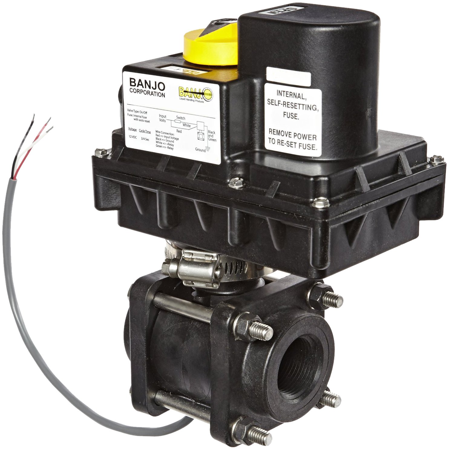 Banjo EV204FP Polypropylene Electronic Actuated Ball Valve, 12VDC, Full Port, 2" NPT Female