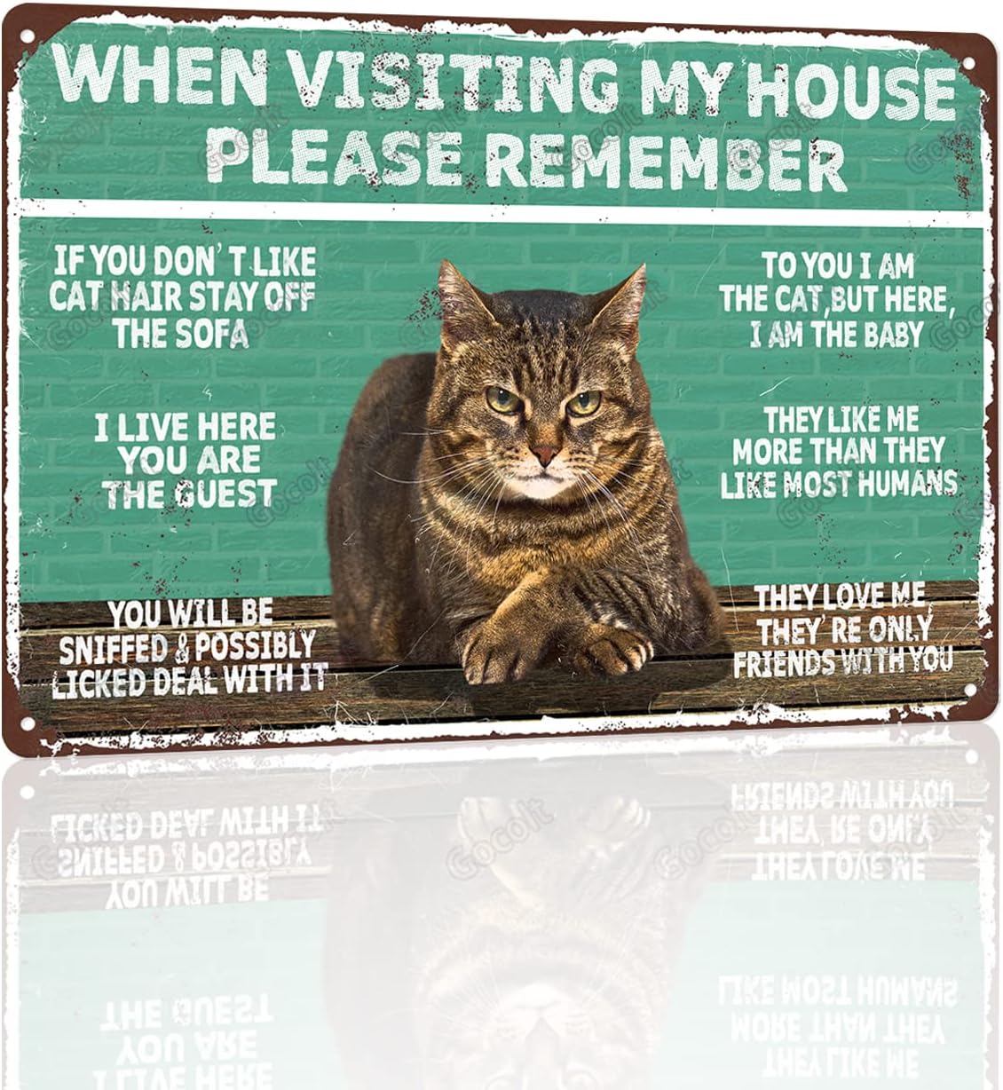 Wall Décor - Gocolt Remember Vintage Wall Decor When Visiting My Home - Cat's Metal Sign Artwork - Original Design Pewter Metal Wall Art Print Poster - Extra Thick Tinplate Wall Decor Sign 8x12 Inches…