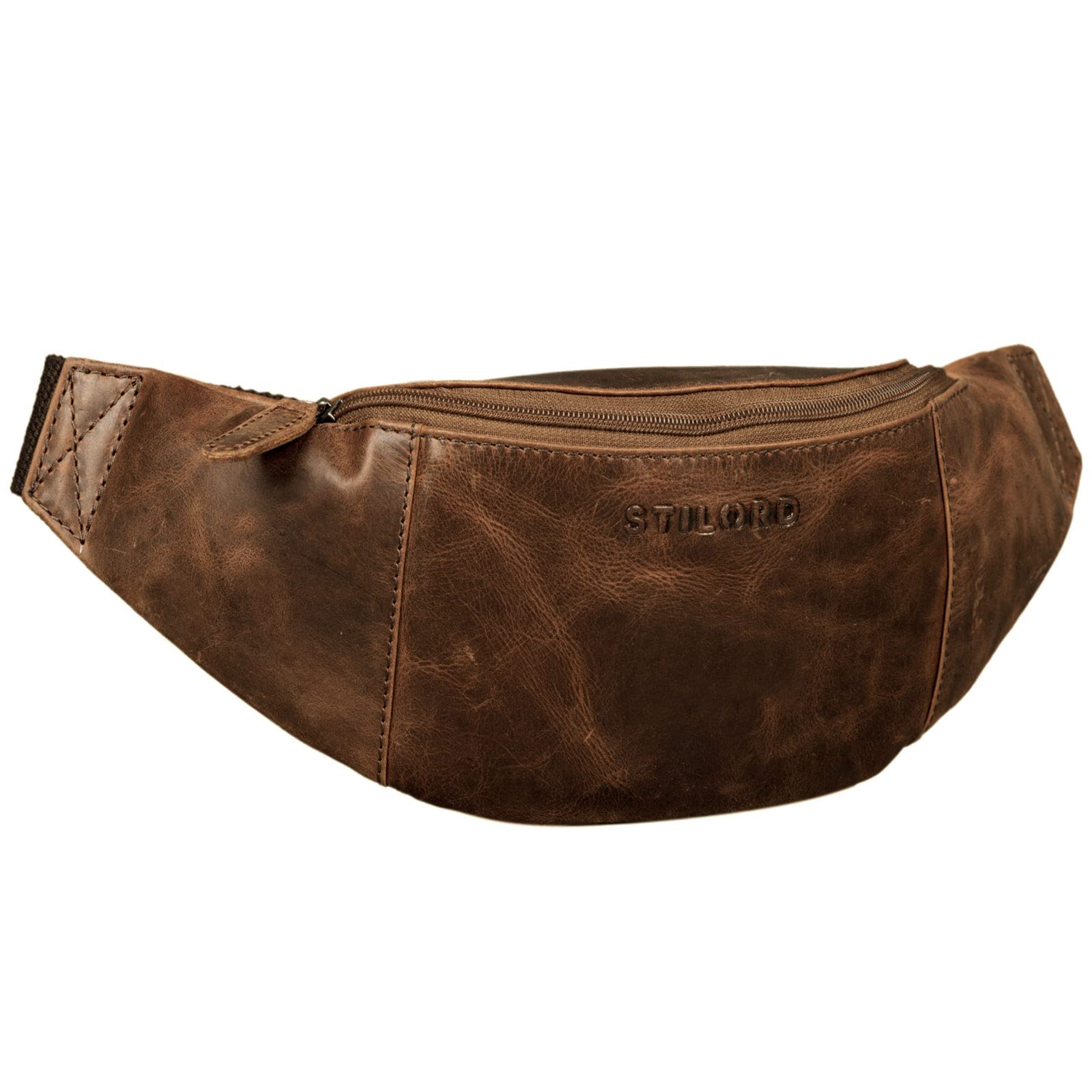 STILORD "Shawn" Large Bum Bag Leather Pouch Bag Fanny Pack Vintage Belt Bag for Men and Women Festival Travel Genuine Leather Colour:Zamora - Brown