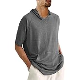 Yasiter Men's Thin Hooded T Shirt Sweatshirts Short Sleeve Cool Solid Color Pullover Hoodies with Kangaroo Pockets