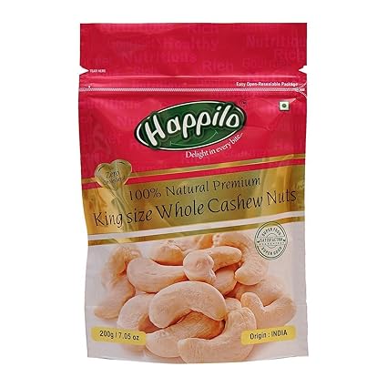 Happilo 100% Premium King Size Whole Cashew Nuts, 200g (Pack of 5)