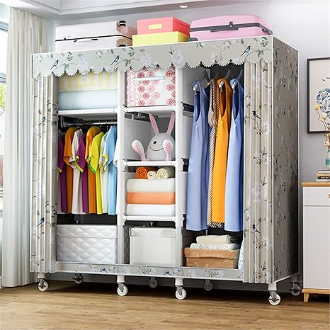 Amazon 5つの収納棚 2つのハンギングセクションポータブルワードローブクローゼット洋服オーガナイザー無織物カバー ほこりや汚れ Color B2 Size 160x45x170cm ワードローブ オンライン通販