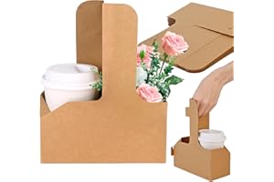 MUSBUS 15Pcs -2 Cup Drink Carrier with Handle - Paper Cup Holder, Coffee Carriers Tray for Drinks, Disposable Takeaway Cardboard Holders To Go for Food Delivery, Uber Eats/Door Dash Two or 4 Kraft Paperboard