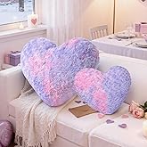 Lanpn Valentines Day Heart Pillows 2Pcs, Love Heart Shaped Pillow Soft Plush Throw Pillow Plush Heart Decorative Cushion for Sofa Bed Valentine Day Decor (Purple-Pink, 16.5x12in/14x10.5in)