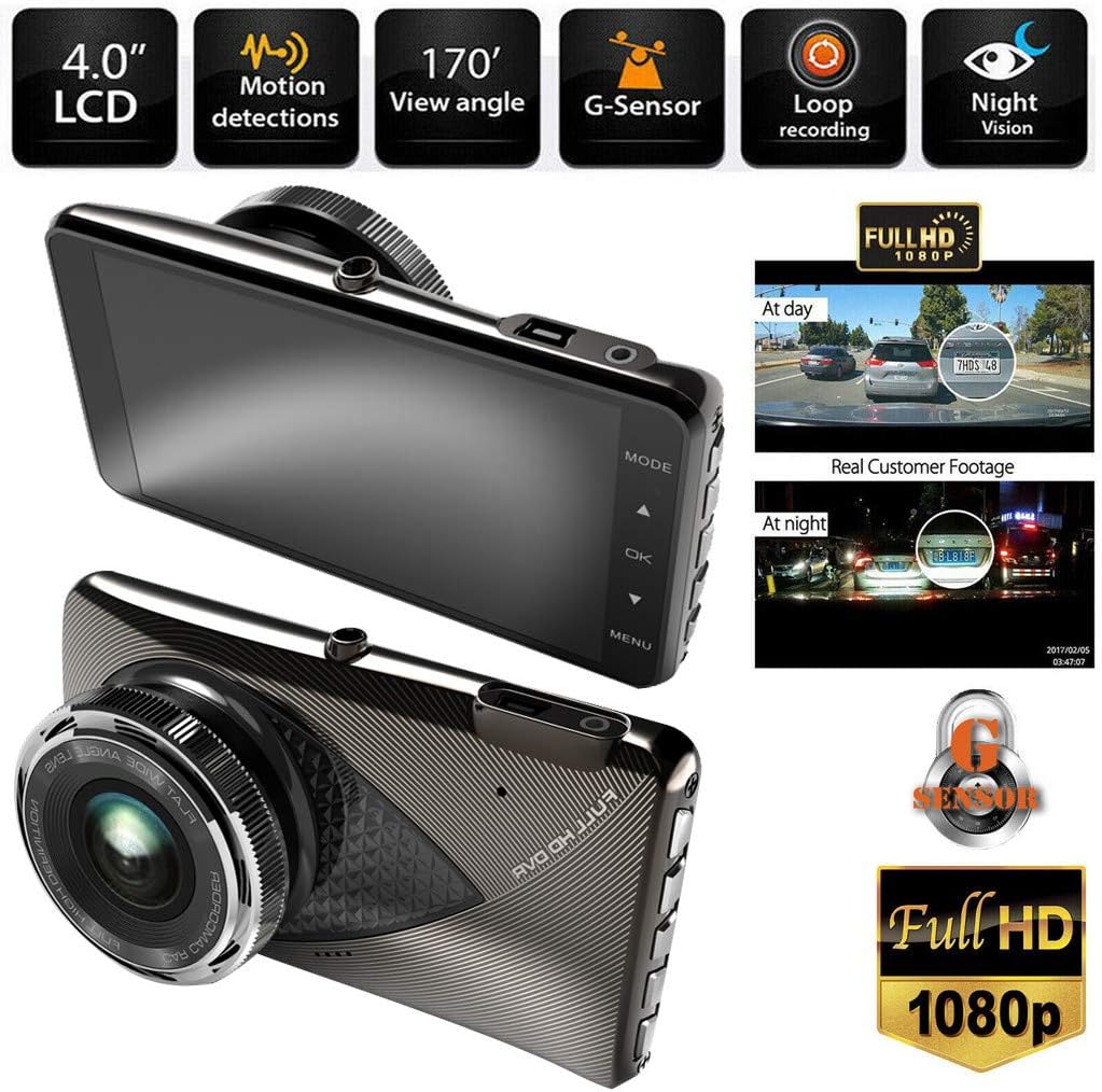 Kuerqi HD 1080P Car DVR Vehicle Camera Video Recorder Dash Cam Night Vision 3.0 inch G sensor, Motion Detection, Cyclic Recording, SD/MMC Card, Time and Date Display, Microphone