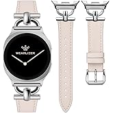 Wearlizer Leather Bands Compatible with Samsung Galaxy Watch 8 Band 40mm 44mm/Watch 8 Classic 46mm, Dressy Designer Slim Leather Strap Wristband Accessories with D-Shape Metal Buckle for Women