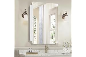 HESONTH Medicine Cabinet with Mirror, 16x26 Inch Frameless Bathroom Cabinet, 3-Tier Tempered Glass Shelves, Recessed or Surface Mount, Waterproof Storage for Bathroom Bedroom Kitchen