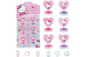 TOOREEY 6Pcs Stamps for Kids,Hello Kitty Theme Stamp,Goodie Bag Stuffers,Birthday Party Favor for Kids, Teacher Stamps Reward Pinata Fillers Carnival Prizes