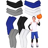 Patelai 8 Pair Kids Arm and Sleeve Set Non Slip Long Compression Basketball Soccer Football Leg Sleeve for Boy Girl Youth