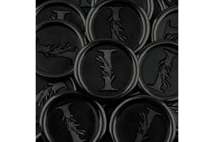WADKOOTO 25Pcs Black Wax Seal Stickers Handmade Vintage Botanical Leaves Adhesive Letter Wax Stickers for Wedding Party Invitations, Envelope, Gift Wrap, Christmas(Initial I, Black)