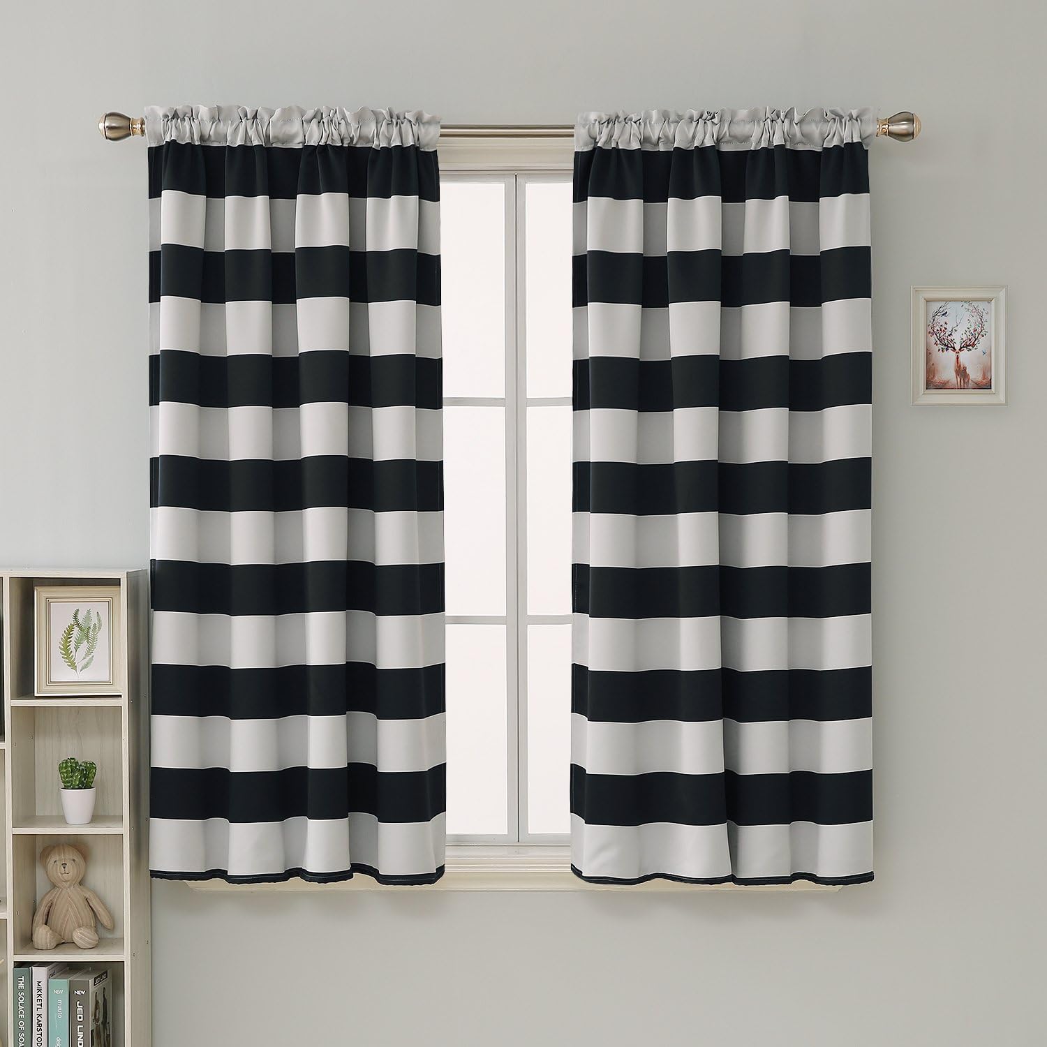 Deconovo Striped Blackout Curtains Rod Pocket Black And Greyish