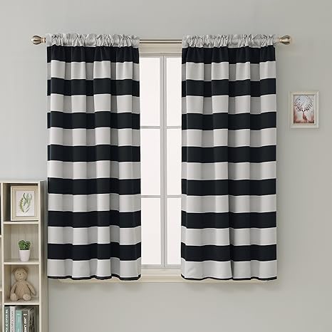 Deconovo Striped Blackout Curtains Rod Pocket Black And Greyish