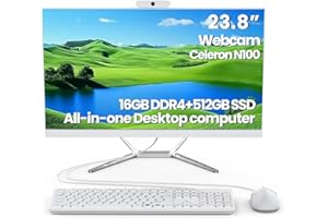 DEQIXIAN All-in-One Desktop Computer,All-in-One Computers,HD Webcam,Celeron N100 Processor (Up to 3.40Ghz),16GB RAM,512GB Storage,WiFi 6, Bluetooth 5.2, Includes Wired Keyboard and Mouse Set