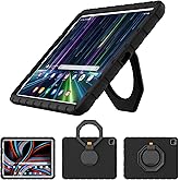 BILLISGOVA for iPad Pro 12.9 Case 3rd 4th 5th 6th Generation with Pencil Holder & 360° Rotating Handle Stand, New Cute Rugged Cover for iPad Pro 12.9 inch 2022/2021/2020/2018 - Black