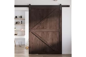 FREDBECK 60in x 84in Brown Barn Door with 10ft (120inch) Barn Door Hardware Track Kit Included, Double Surfaces,Simple Assembly is Required,K-Frame,Coffee