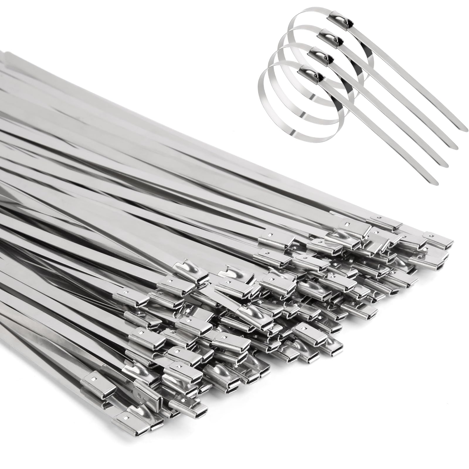 Viuxule Metal Cable Ties 100 Pack, Zip Ties Stainless Steel, 4.6x200mm Heavy Duty 220 lbs, Multi Self Locking Wrap Tie, Binding Cable for Machinery, Exhaust Wrap, Pipes, Farms, Cables, Poultry Fence