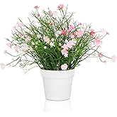Blafrozzing Artificial Babys Breath Potted Fake Plants with Flowers Faux Plants Indoor for Home Office Bookshelf Table Room Decor (Pink)