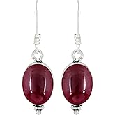 Natural Gemstone Dangle Earrings for Women - 925 Sterling Silver Plated Oval Shape Handmade Earrings - Lightweight Birthstone Fashion Jewelry - Perfect for Wedding & Special Occasions