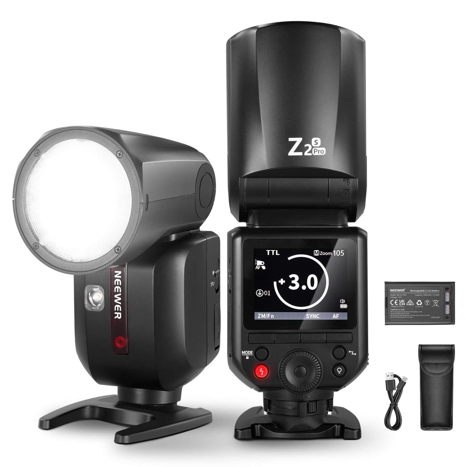 Photo 1 of NEEWER Z2PRO-S 2.4G TTL Round Head Flash Speedlite Compatible with Sony, Wireless Compatible with Godox, 76Ws 1/8000s HSS, Upgraded UI, TTL/M TCM Switch, 7.2V/3000mAh Battery, 600 Full Power Flash