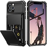 Nvollnoe for iPhone 12/12 Pro Case with Card Holder[Store 5 Cards] Dual Layer Heavy Duty Shockproof Wallet Case with Hidden Card Slot Large Storage Cover for iPhone 12(Black)