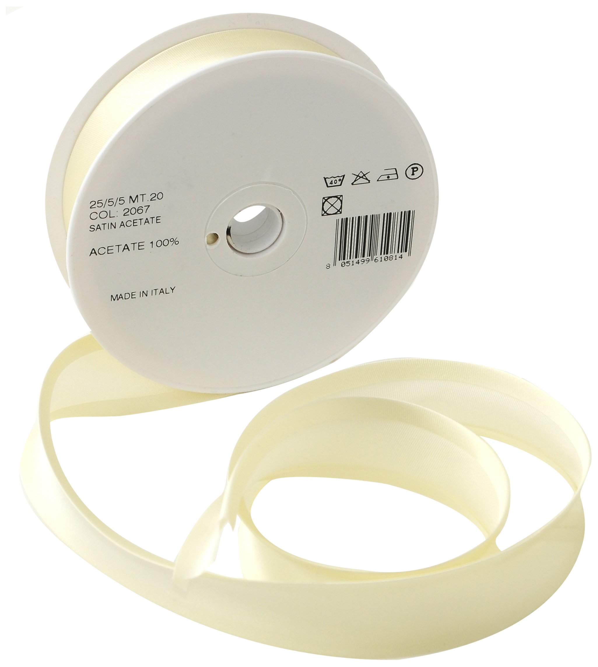 Inastri Trimz Acetate Satin Bias Binding Tape, 25mm Width, Ivory (Color 2067) – Silky Double-Fold Edging for Dressmaking, Bridal & Crafts
