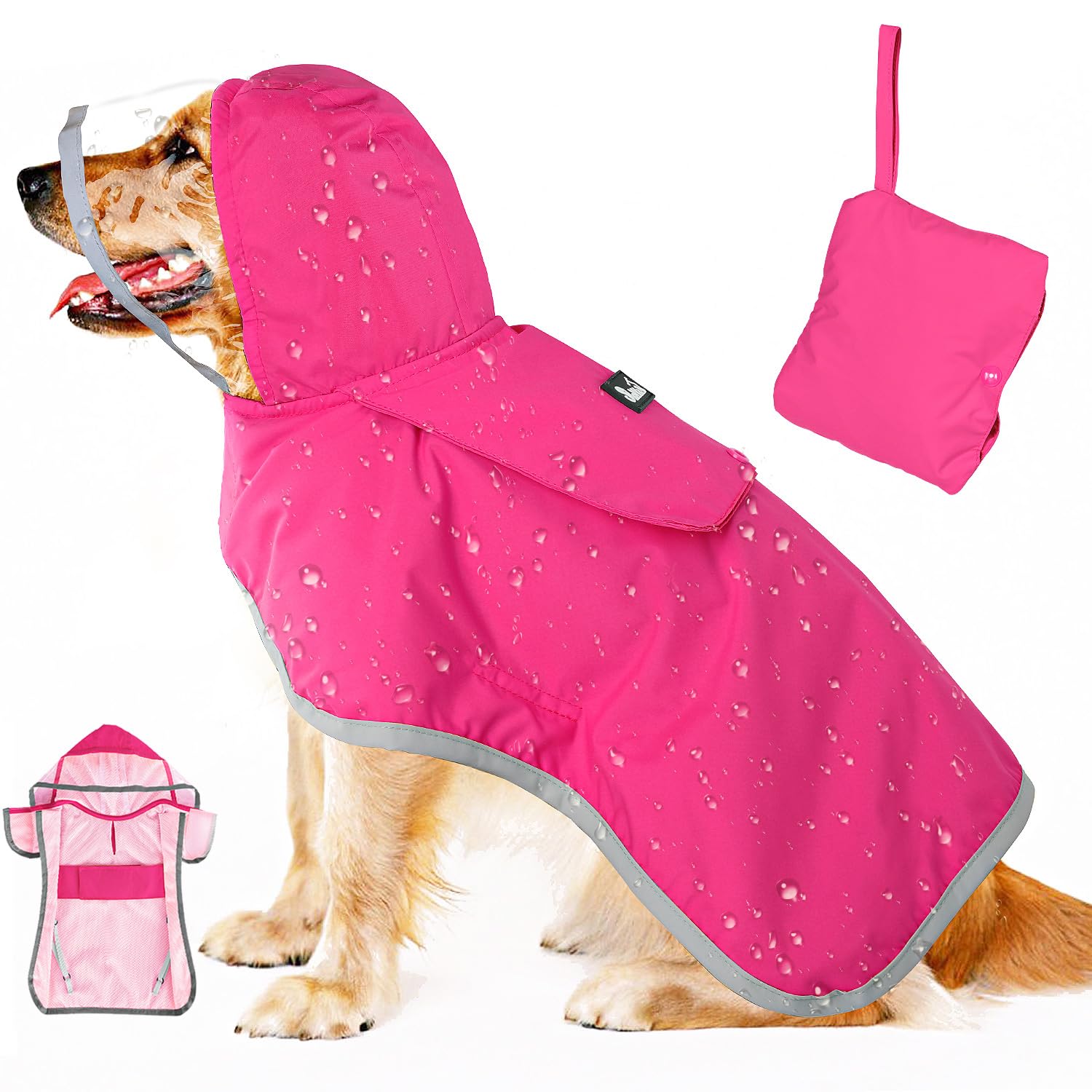 Photo 1 of Lukovee Dog Raincoat, Adjustable Dog Rain Jacket with Clear Hooded Double Layer for Large Medium Small Dogs Puppies, Waterproof Dog Rain Coat Poncho with Reflective Storage Pocket & Rim (Fuchsia,L)
