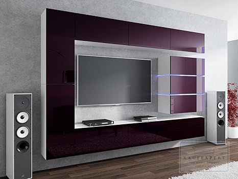 Wohnwand Aubergine Hochglanz Weiss Mdf Fronten Led Beleuchtung Modern Design Anbauwand Wohnzimmer Set Amazon De Kuche Haushalt