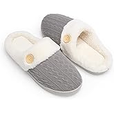 Chantomoo Womens Slipper Warm Comfy Memory Foam House Slippers Knitted Shoes Faux Fur Lined Anti-Skid Rubber Sole Bedroom Cozy Indoor Outdoor Slippers