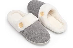Chantomoo Womens Slipper Warm Comfy Memory Foam House Slippers Knitted Shoes Faux Fur Lined Anti-Skid Rubber Sole Bedroom Cozy Indoor Outdoor Slippers