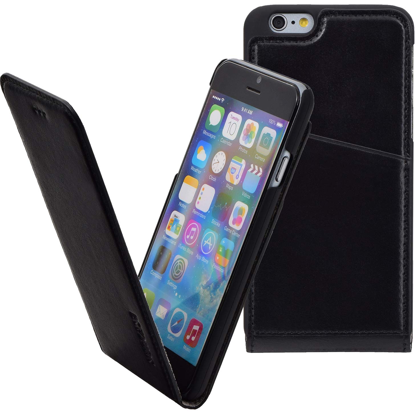 Suncase Flip-Style Case Compatible with iPhone 6 | iPhone 6S Leather Protective Case (Ultra Slim) Black