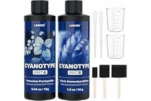 LARICEO 16oz Cyanotype Sensitizer Kit with 2 Droppers, Sponge Brush, Easy to Store Cyanotype Chemicals Dye Powder for Photographic Blueprints on Paper and Fabric, Sun Printing Kit for Beginners and Artists